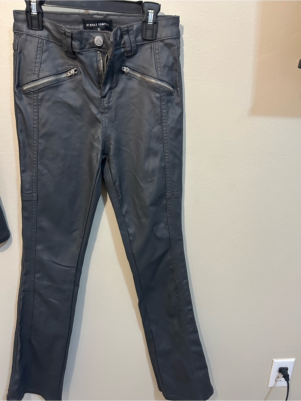 Almost Famous Charcoal Gray Faux Leather Moto Pants